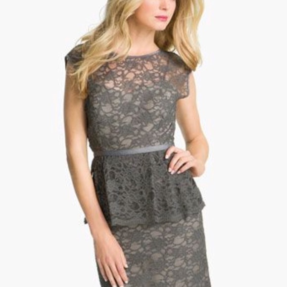 Eliza J Dresses & Skirts - NWT Eliza J Grey Lace Overlay Belt Peplum Dress 4